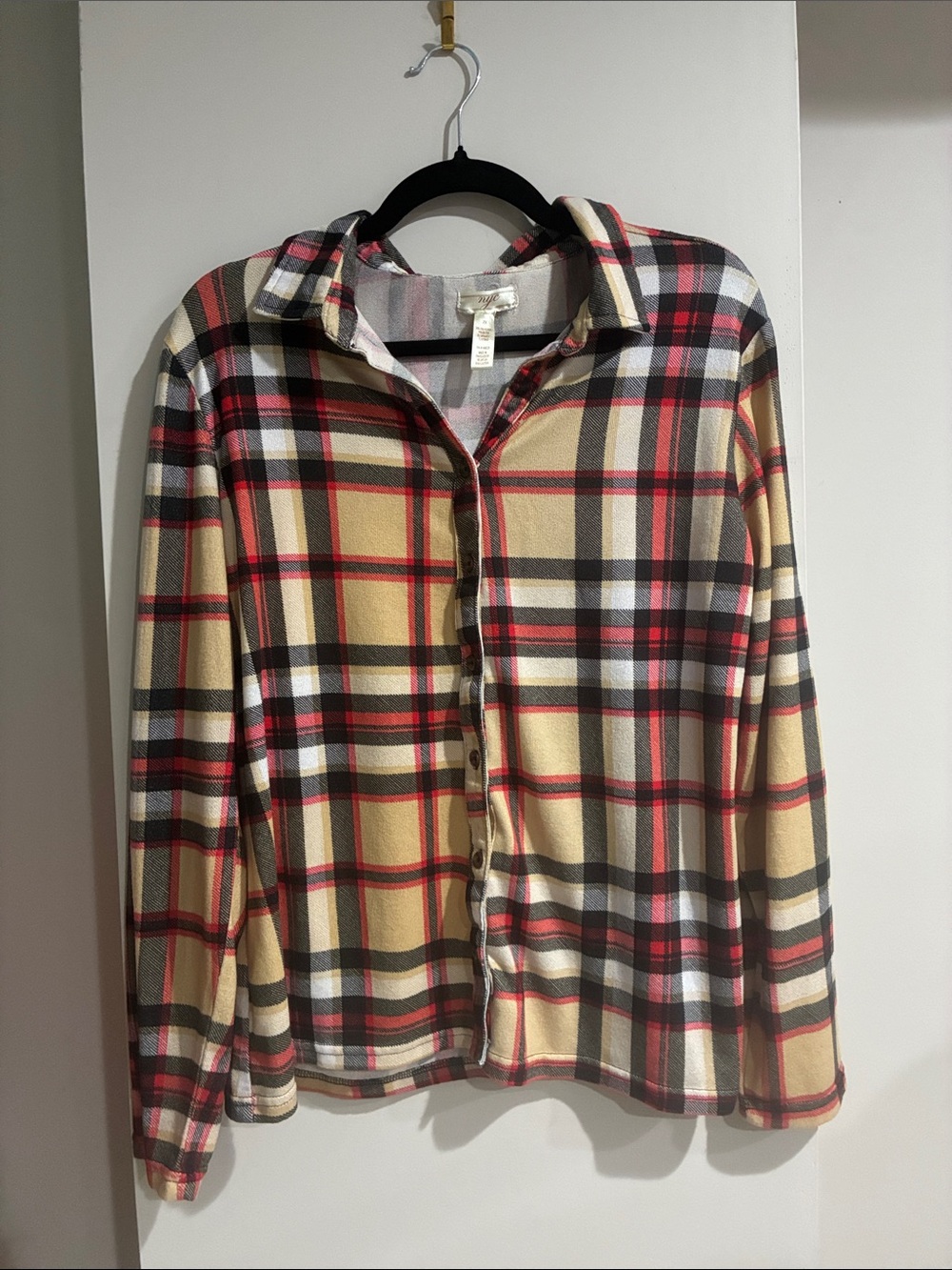 NYC Lightweight Plaid Button-Up Shirt Jacket in Beige, Red, Black